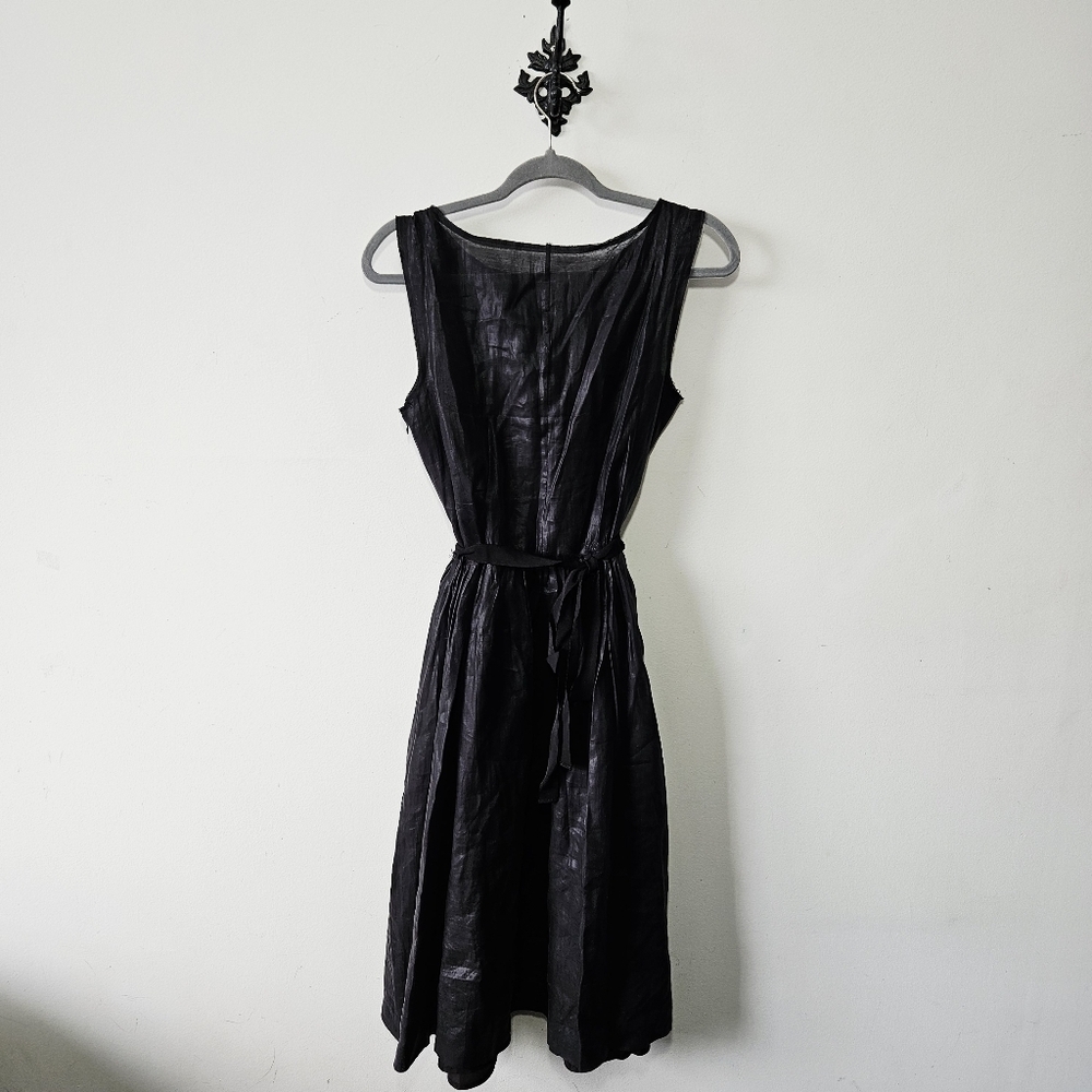Club Monaco Tie Waist Dress Size 8 Sleeveless Black Fitted Waist Midi EUC - Picture 2 of 7